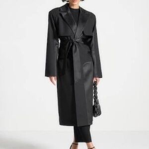Satin Neoprene Longline Trench Coat - Black - US 12 / Black / WMN3509-01